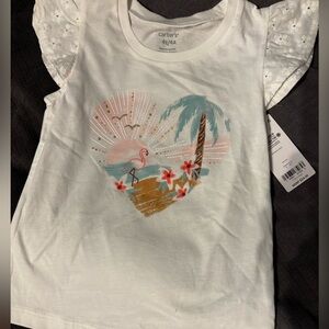 NWT Carter's White and Pink Short Sleeve Tees with flamingo on the beach